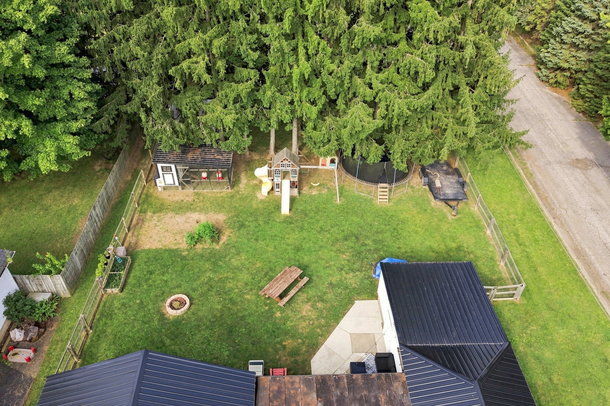 Aerial view of the backyard